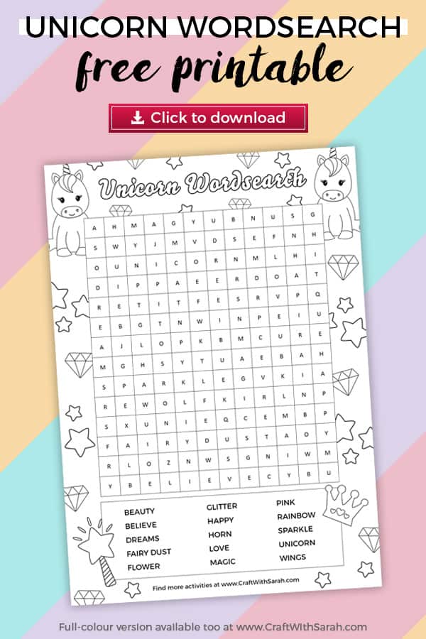 Download Unicorn Word Search Printable | Craft With Sarah