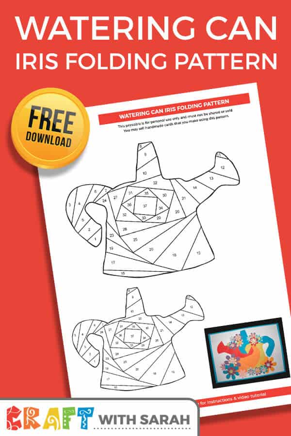 Download a FREE watering can iris folding pattern. This free watering can iris folding template comes in two sizes so you can make different sized greetings cards. A great iris folding pattern for beginners! #irisfolding #wateringcan #paperfolding
