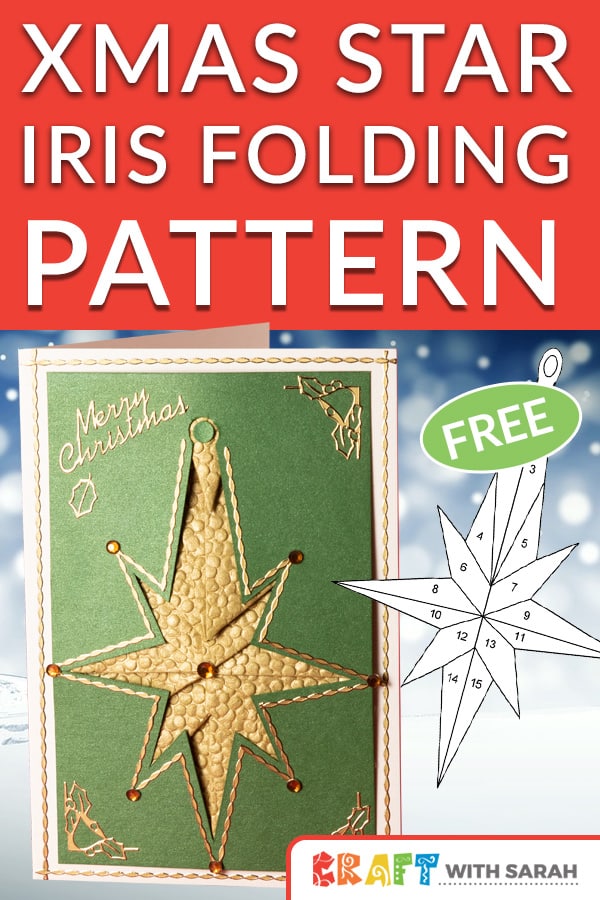Christmas star fancy folding pattern. This free craft pattern is perfect for you if you like to iris folding. Fancy folding is the sister card making technique to iris folding. Try a new Christmas craft with this intricate star handmade card. #handmadecard #irisfolding #fancyfolding #craftwithsarah