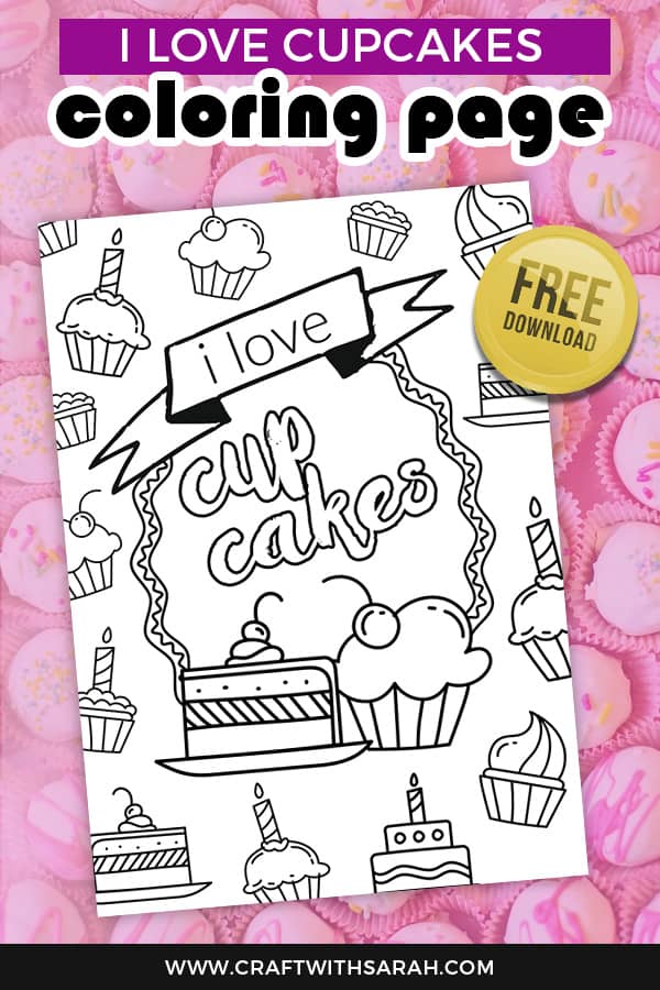 Showcase your love of cake with this 'I love cupcakes' coloring page to download for free. Free coloring page for cake lovers. #cupcakes #coloring #coloringtemplate #freeprintable