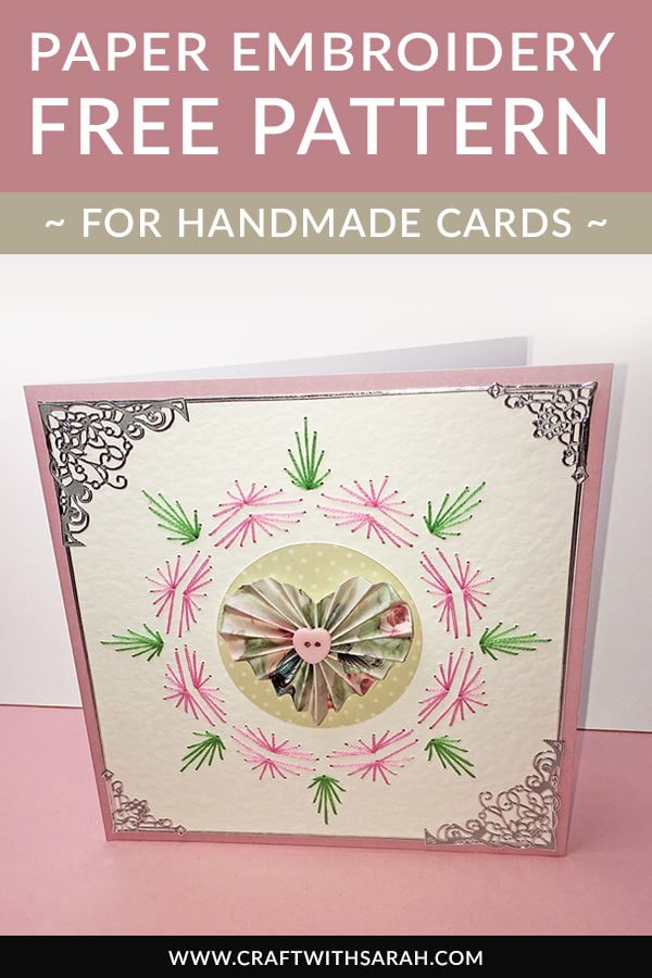 Free Paper Embroidery Border Pattern to download now. Create a handmade card with a difference with this simple paper embroidery border pattern. Paper embroidery is a beautiful card making technique that's easy to do but produces gorgeous results. This free paper embroidery border pattern is designed for beginners to card stitching. #cardstitching #embroidery #handmadecards #paperembroidery