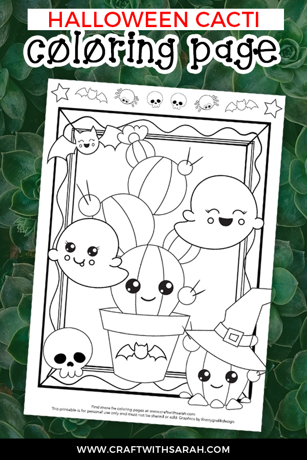 Kawaii Cacti Halloween Coloring Page | Craft With Sarah