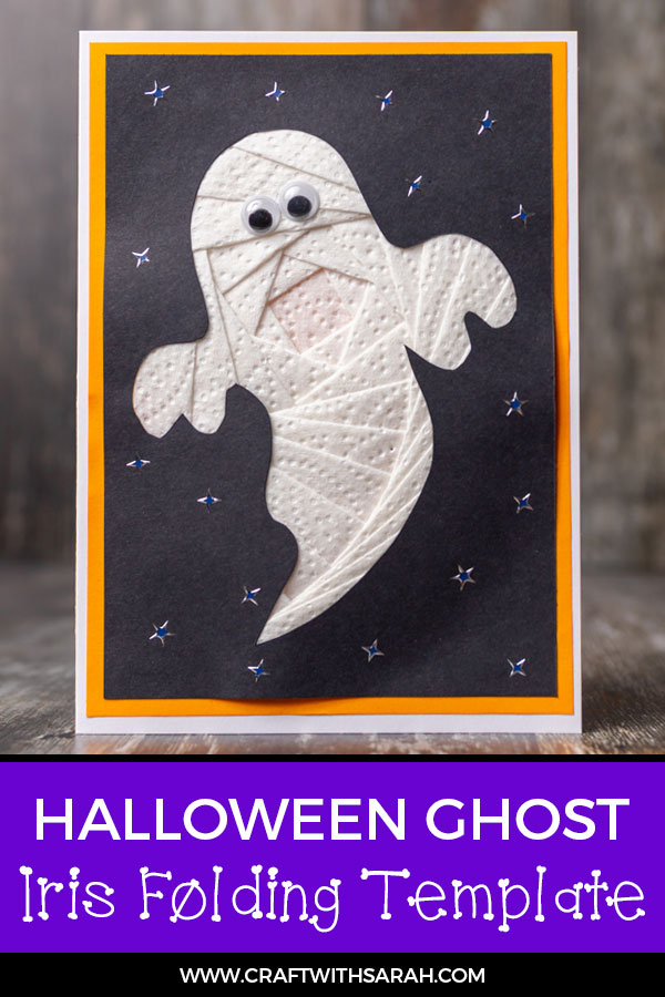 This friendly ghost would like you to make him into an iris folded card this Halloween! Free Halloween ghost iris folding pattern to download. #ghost #halloweencard #irisfolding