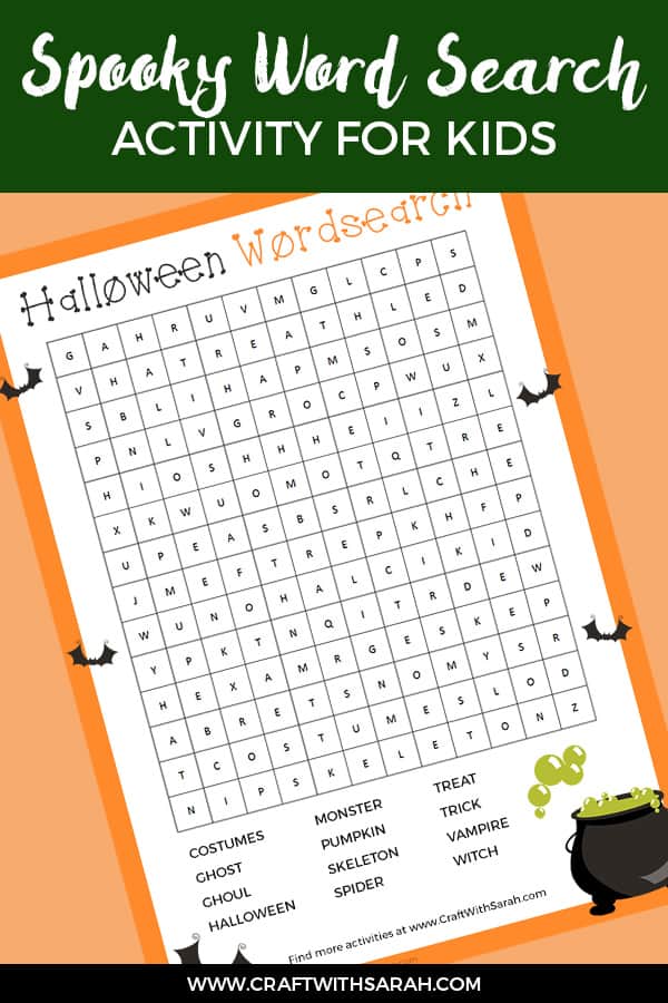 Can you find all twelve spooky words in this free printable Halloween Word Search for kids?