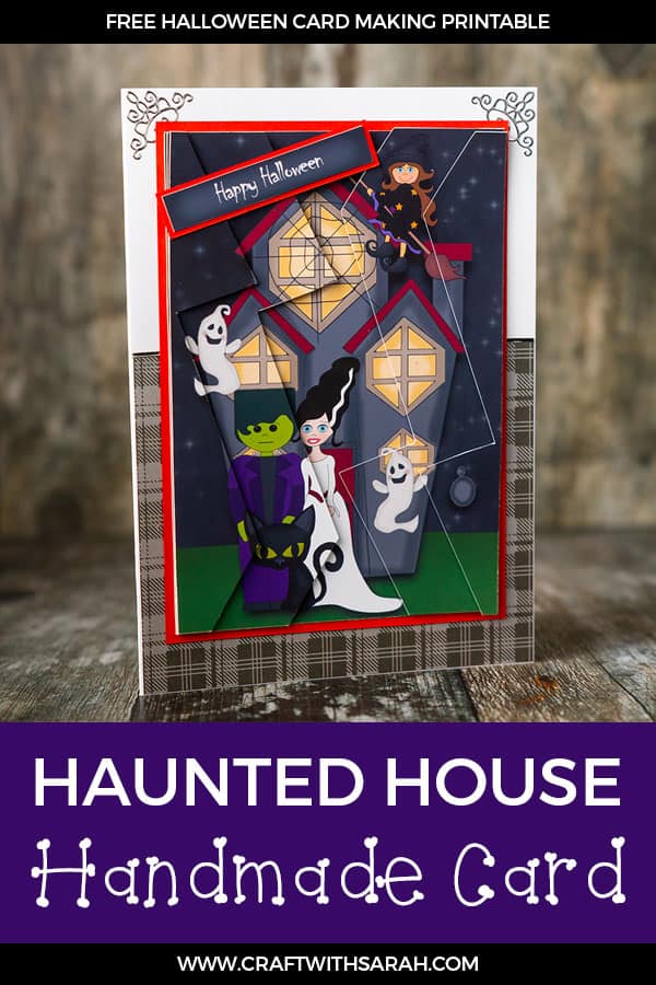 DIY Haunted House handmade card instructions & free Halloween printable. Make a Halloween card that really stands out with this Haunted House handmade card zigag stacker. #halloweenCard #halloweenCraft #hauntedHouse