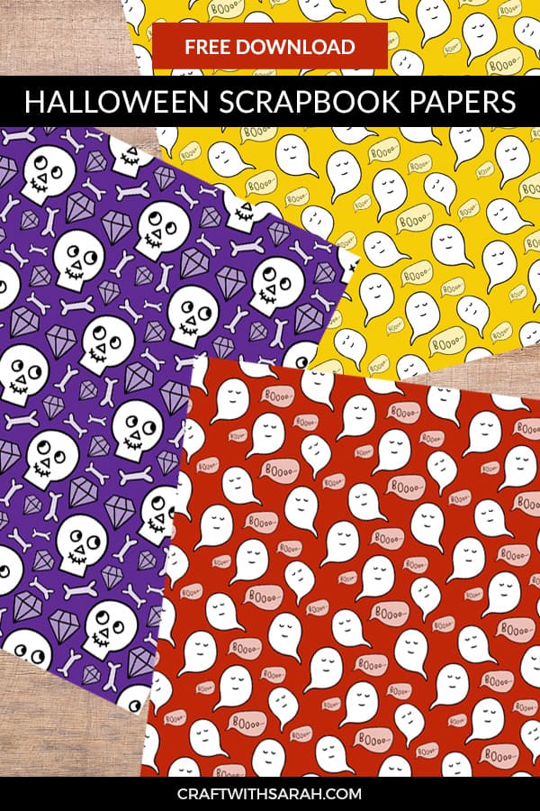 Free Halloween scrapbook papers. Decorate your Halloween scrapbook layouts with these cute ghosts & skulls scrapbook papers to download and print. #scrapbooking