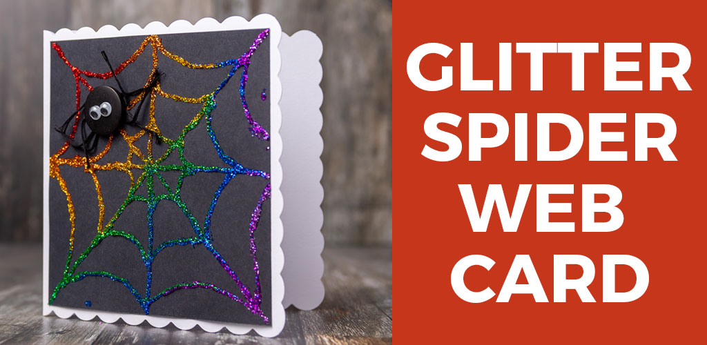 Glitter spider web handmade card for Halloween. Make your own rainbow spider!