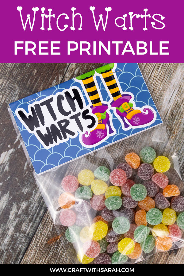 Witch Warts Candy Bag Favors. Free printable Witch Warts candy bag topper for Halloween.