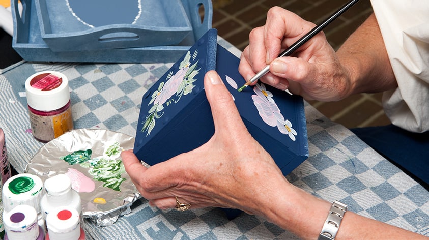 Painting a blue handmade box