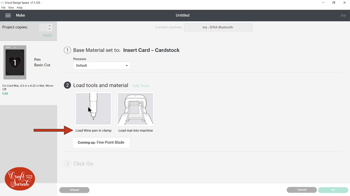 load the pen into your Cricut Joy