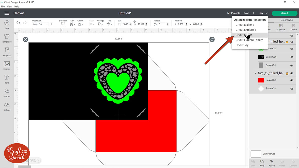 Machine selection to Cricut Maker