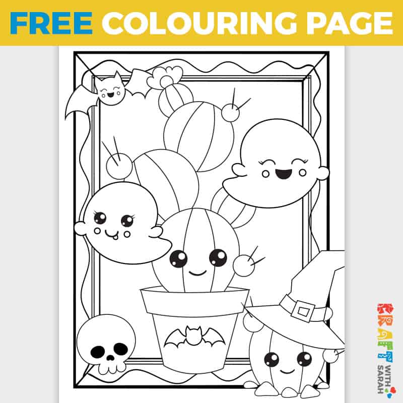 Download Kawaii Cacti Halloween Coloring Page | Craft With Sarah