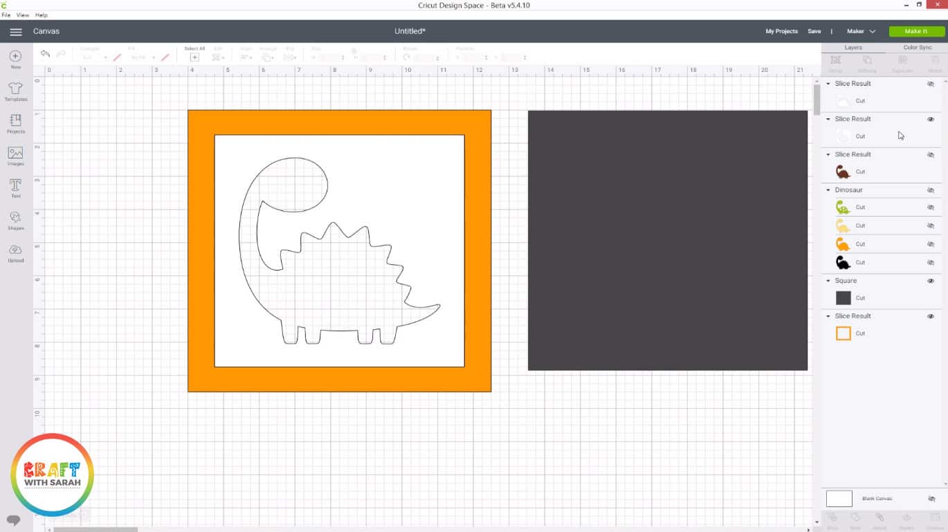 Cricut Slice tool on a dinosaur shape