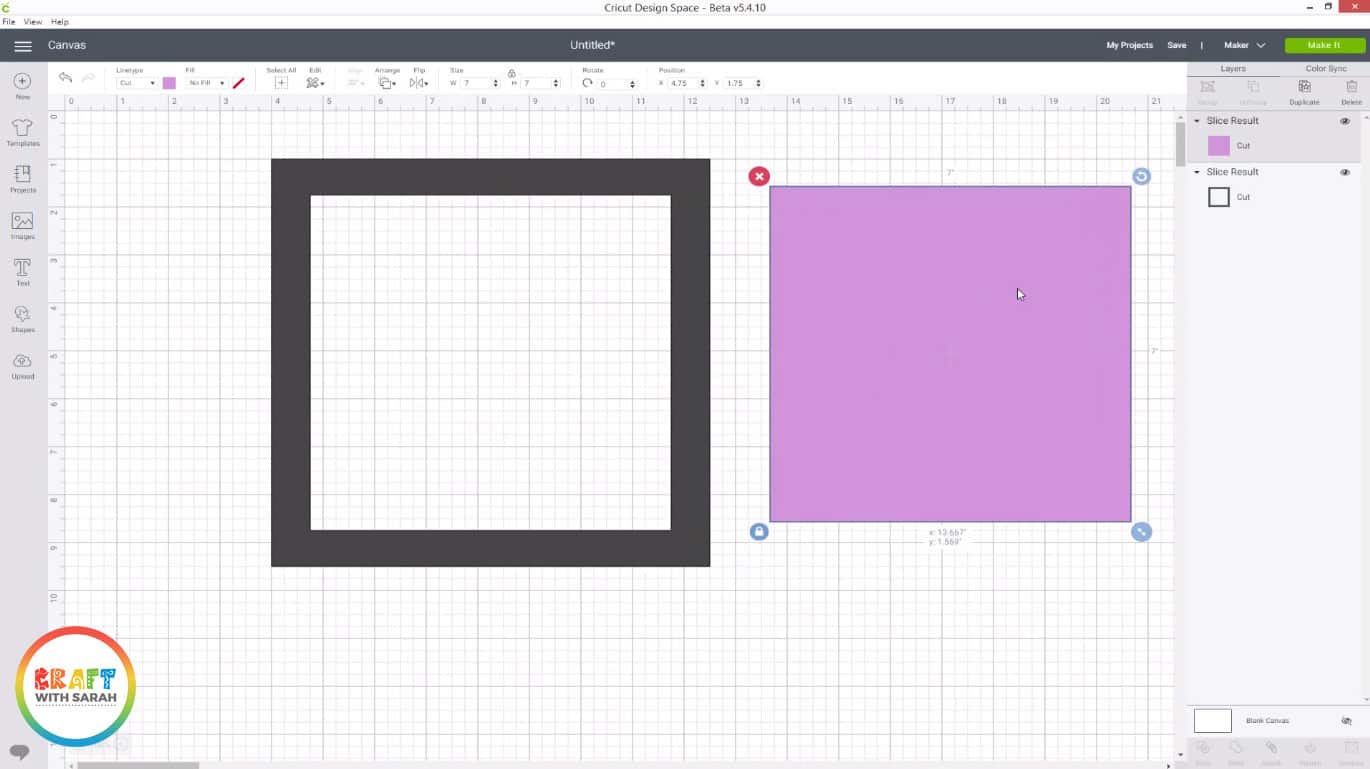 Cricut slice tool in Design Space