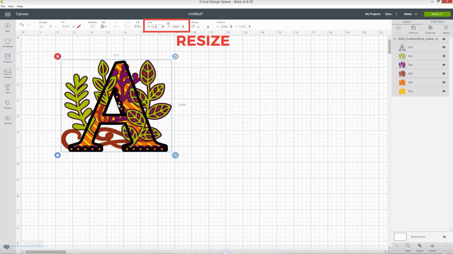 Resize in Cricut Design Space