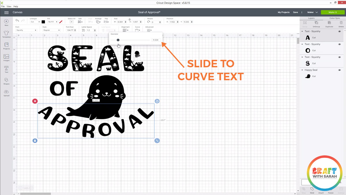 Curve text in Design Space into an downwards semi circle