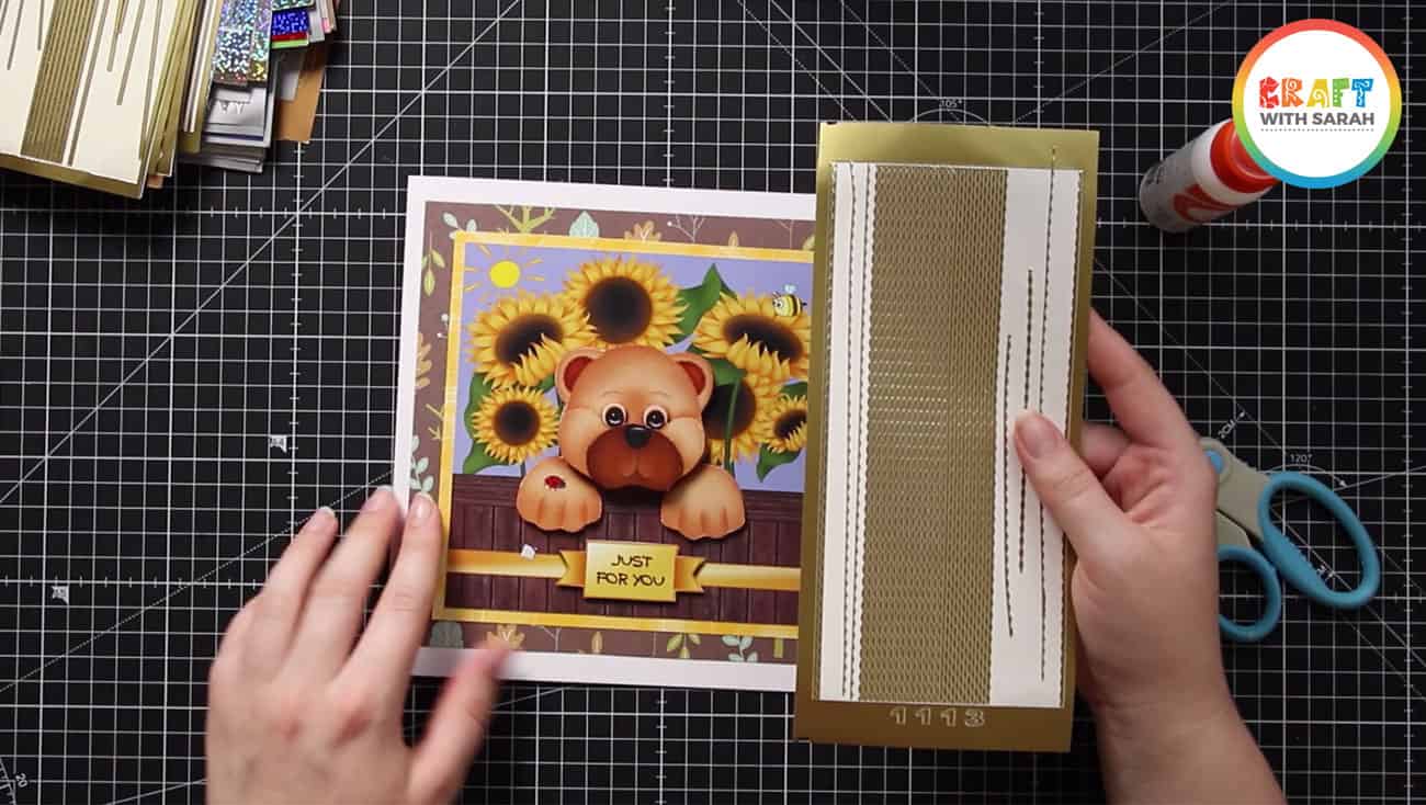 Gold peel-off stickers with teddy bear card