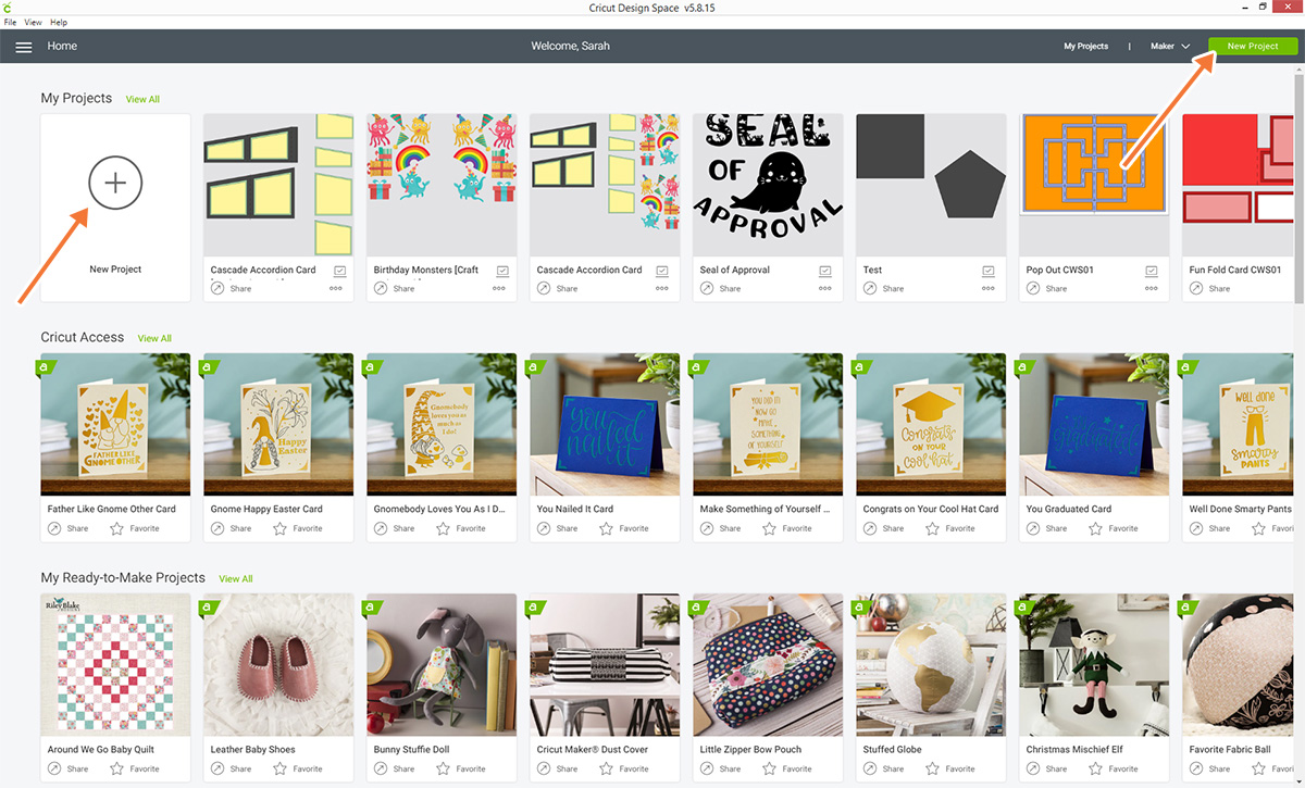 Open the New Project tab on the Design Space home page