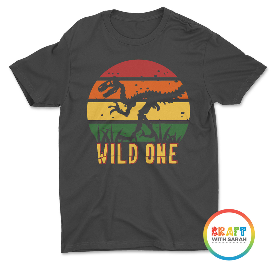 Retro sunset tshirt design with dinosaur