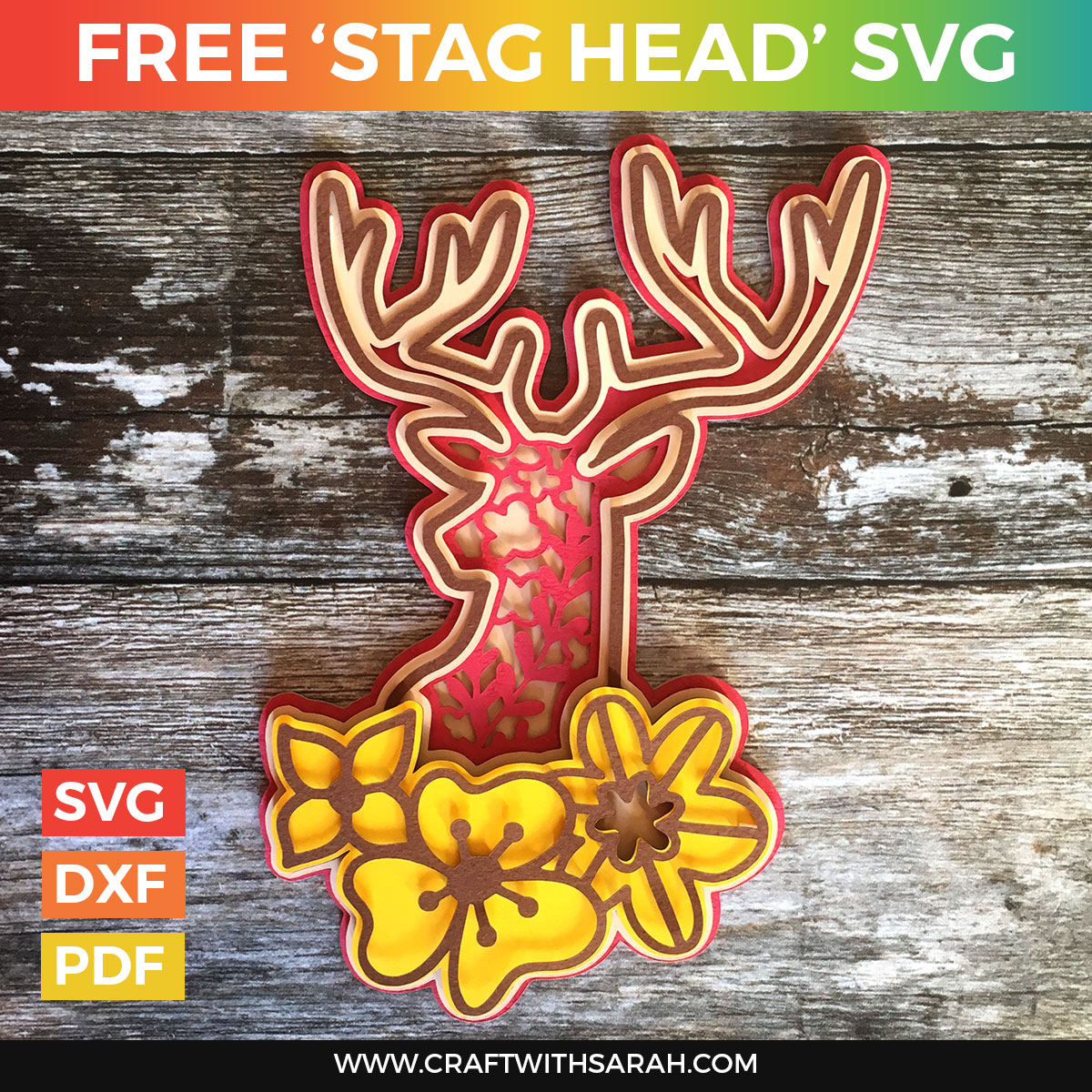 Download Stag Head Layered Svg Craft With Sarah