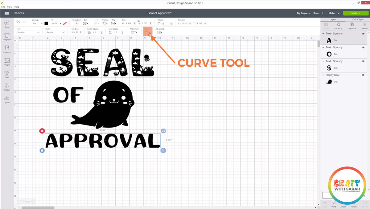 Where is curve text in Cricut Design Space
