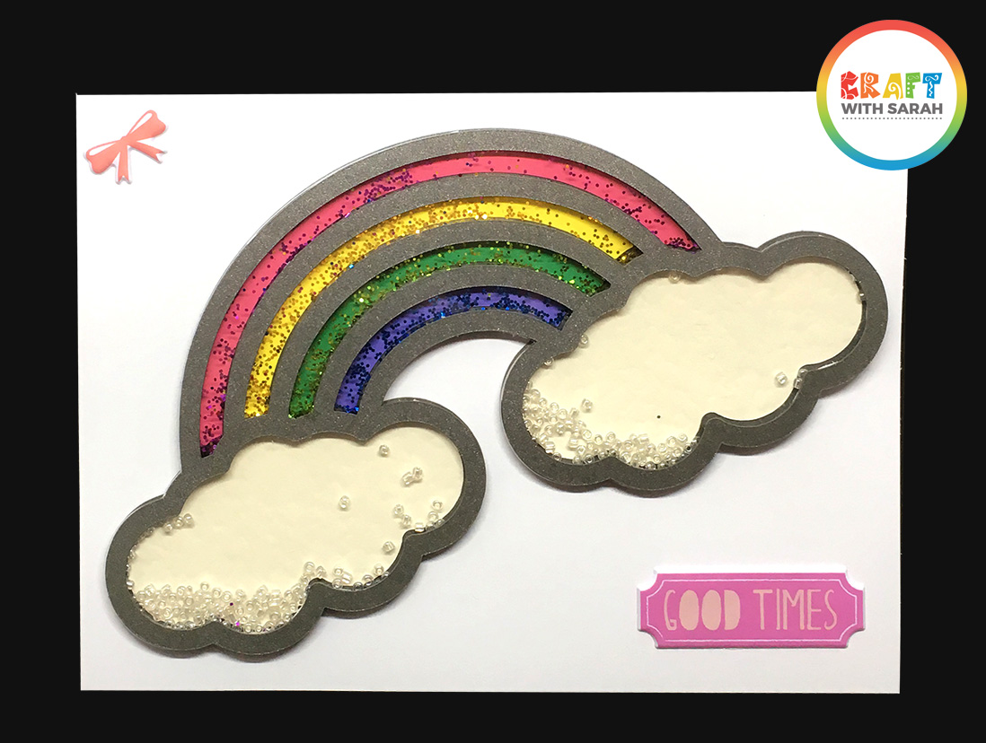 Rainbow Cricut card with glitter