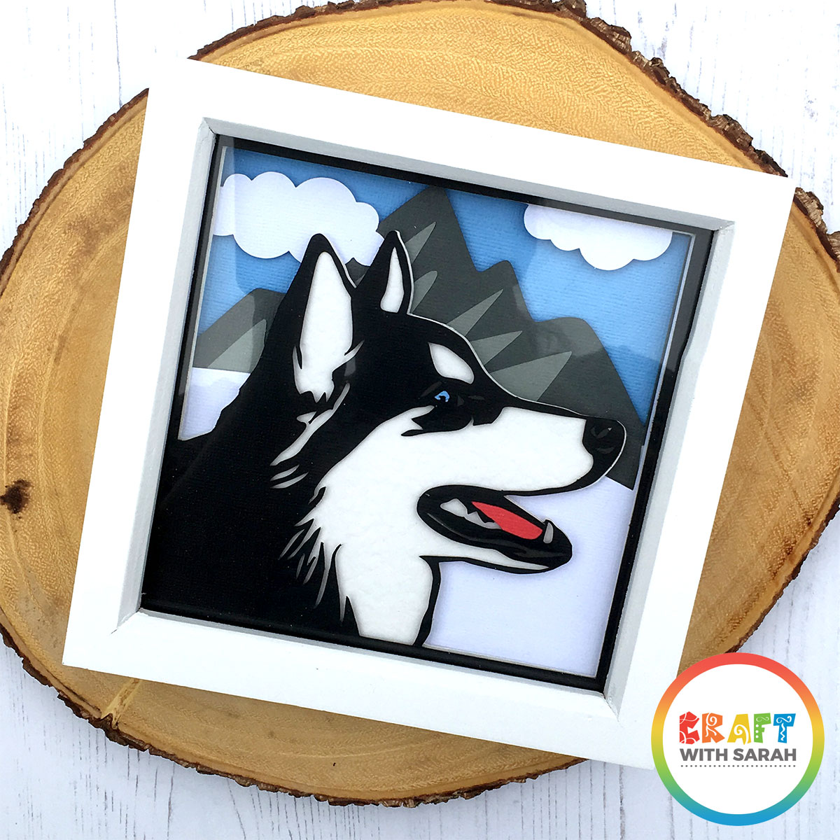 Make your own husky shadow box wall art with this free SVG for Cricut and Silhouette machines