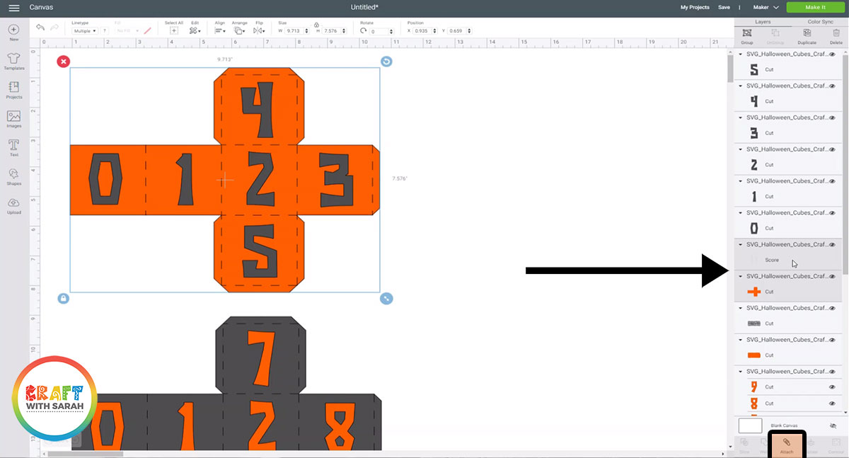 Attach score lines to cut lines in Design Space