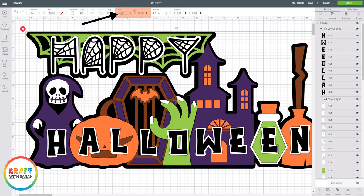 Sizing the design in Cricut Design Space