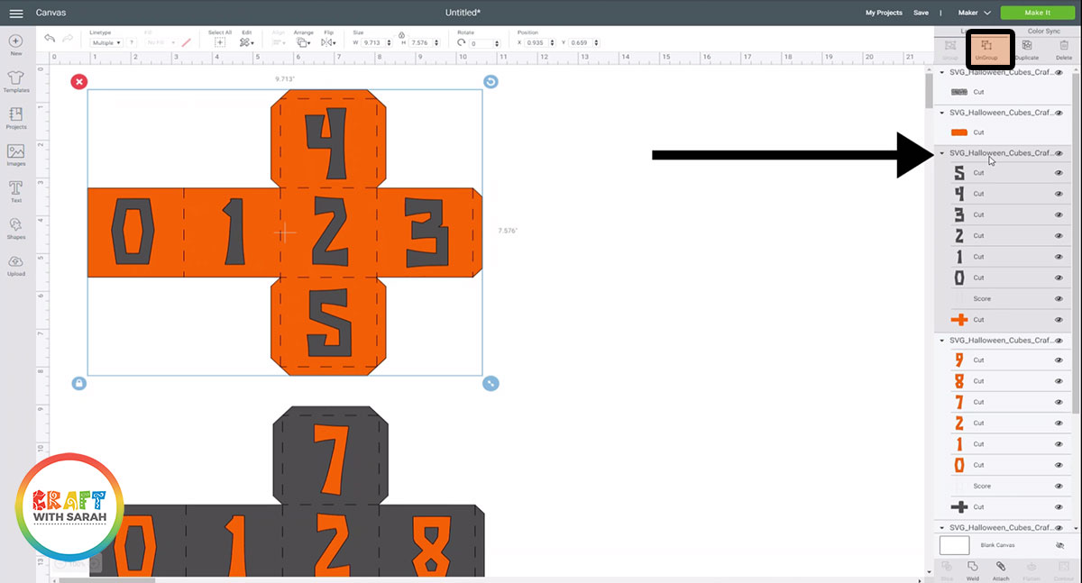 Ungroup the orange cube layers