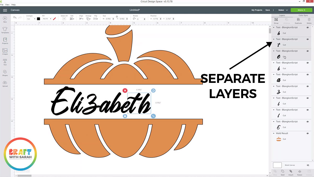 Separate the letters into different layers