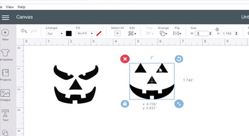 Open and resize the pumpkin face SVGs in Cricut Design Space