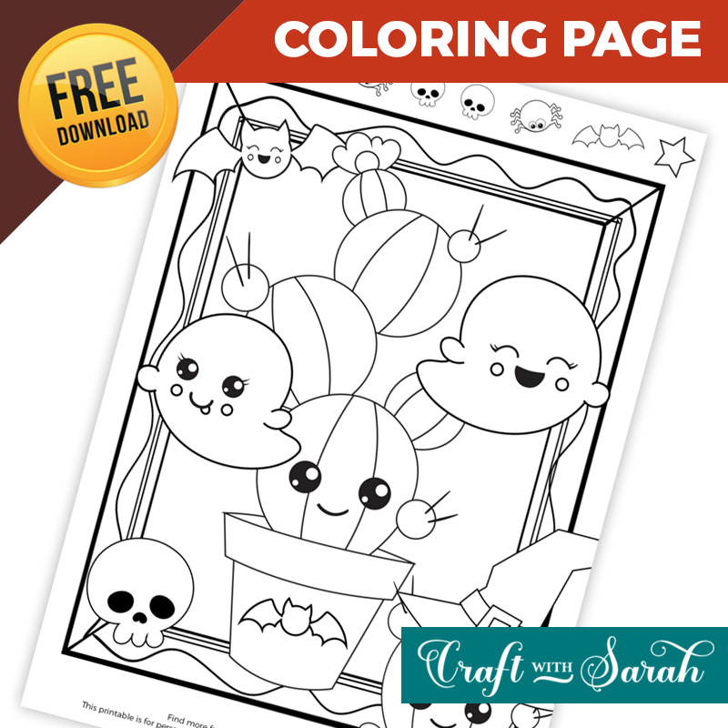 Free Kawaii Cacti Halloween Coloring Page