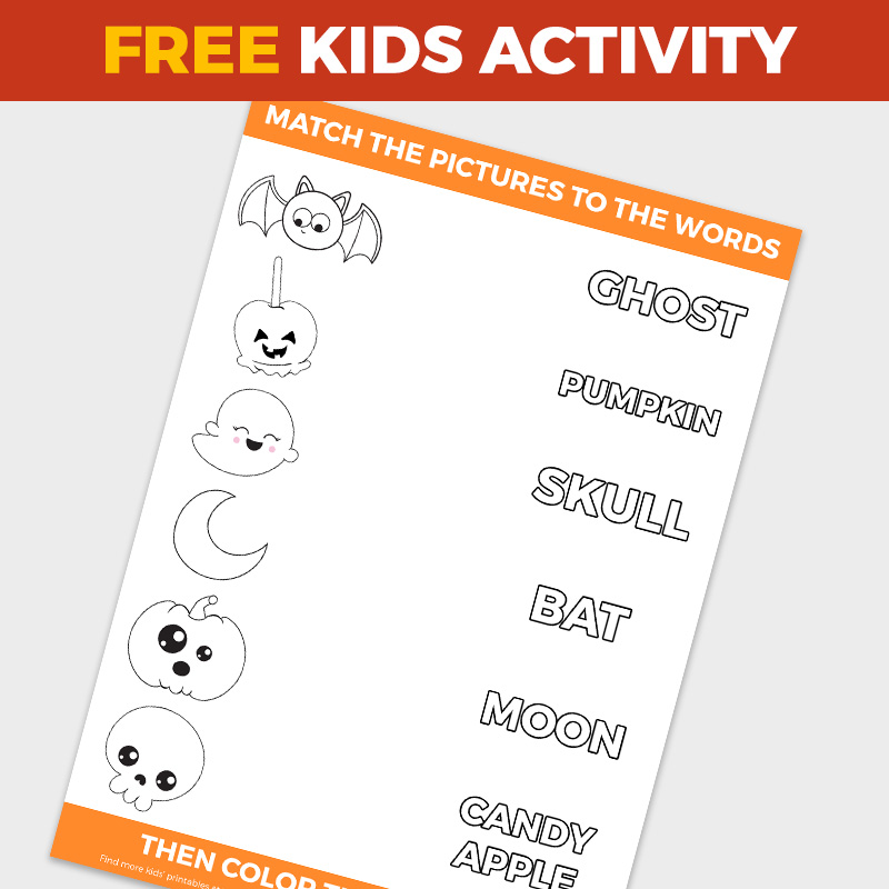 Free Halloween Word Matching Game for Kids