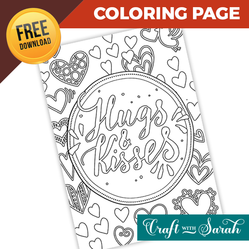 Free Hugs & Kisses Coloring Page