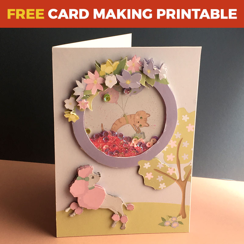 Free Springtime Poodle Shaker Card