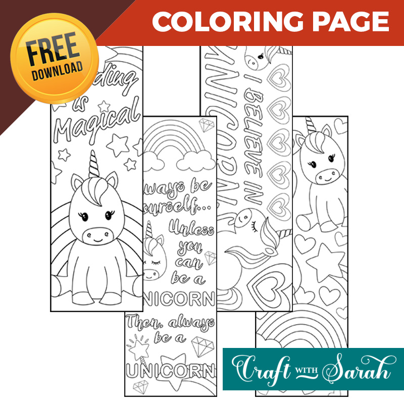 Free Unicorn Coloring Bookmarks