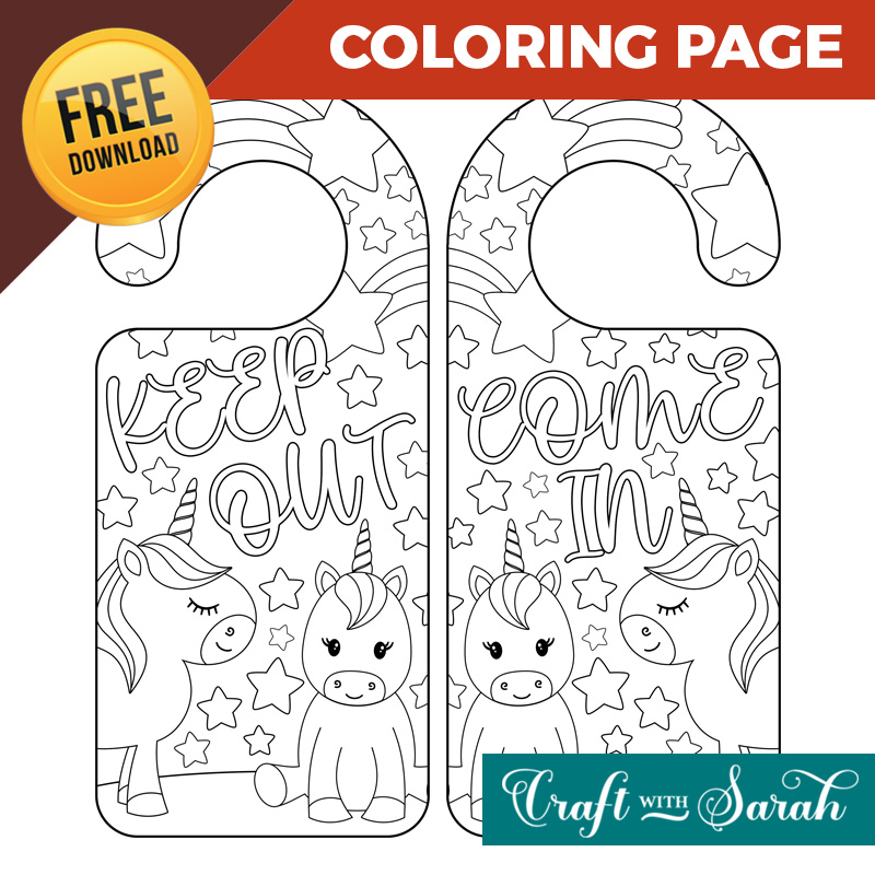 Free Unicorn Door Hanger to Color