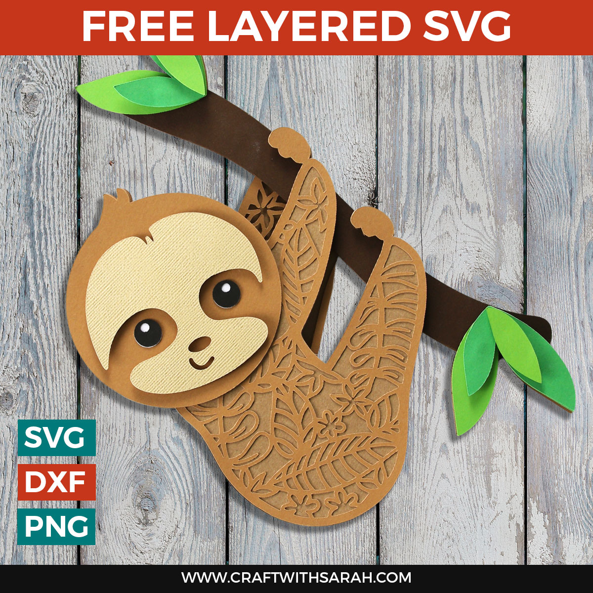 Free Sloth Layered SVG - Craft with Sarah