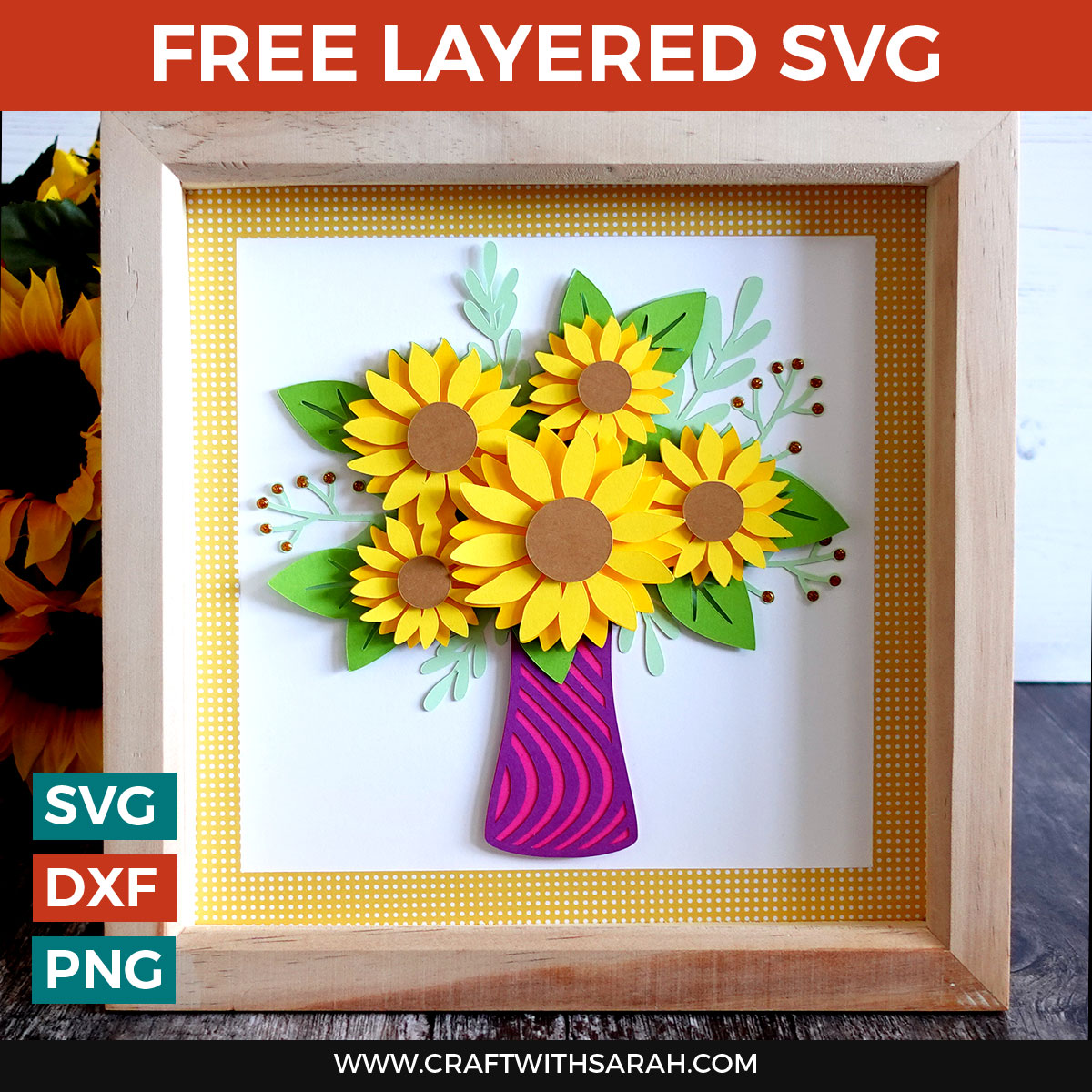 Download Sunflower Vase Free Layered Svg Craft With Sarah