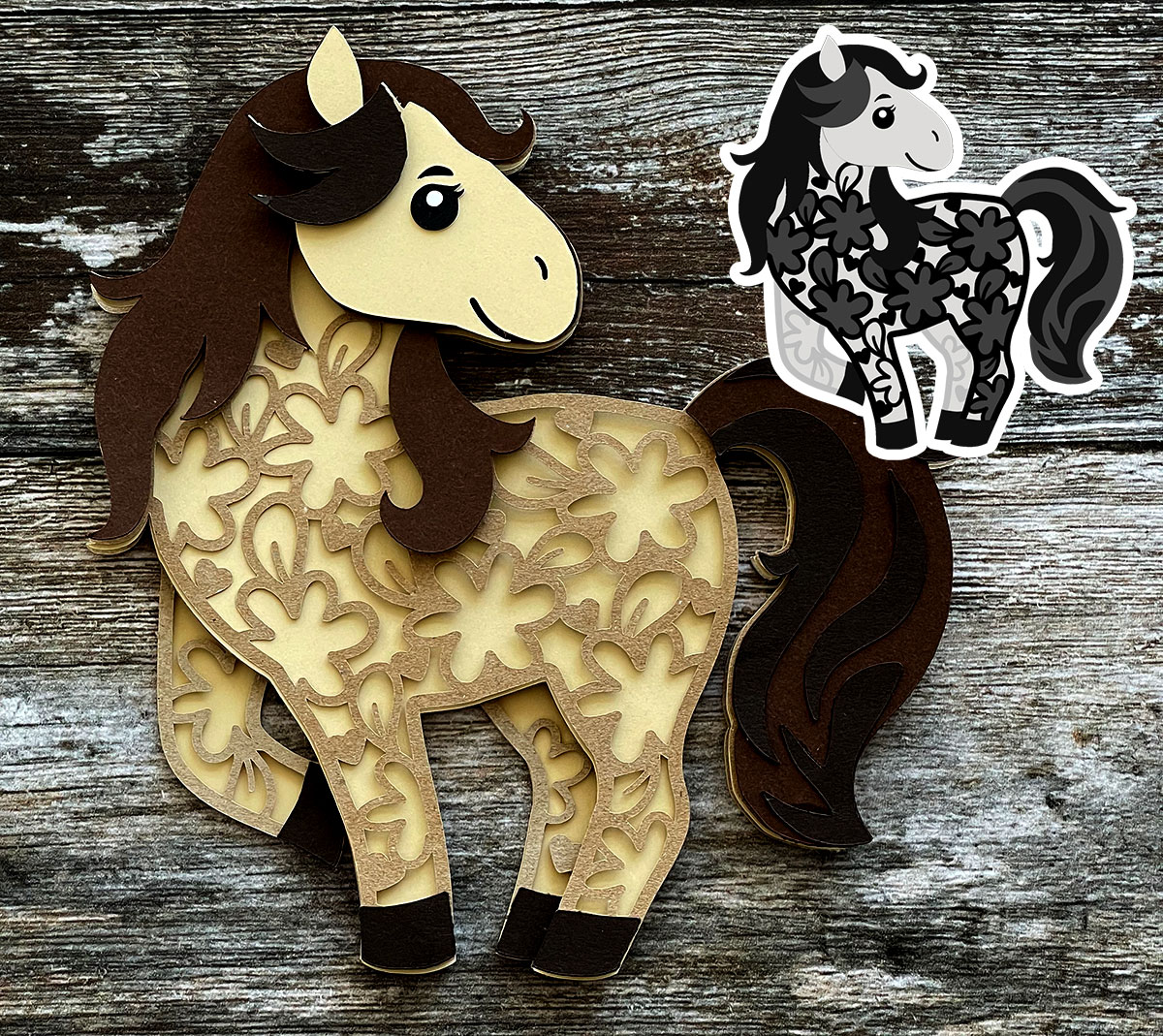 Layered horse SVG in two different versions