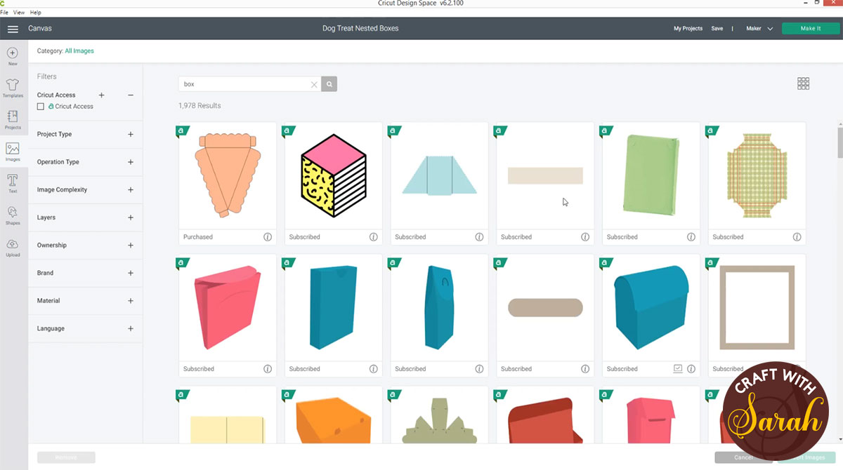 Box templates in Cricut Access