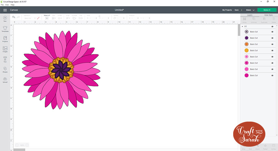 Resize the gerbera flower SVG in Cricut Design Space