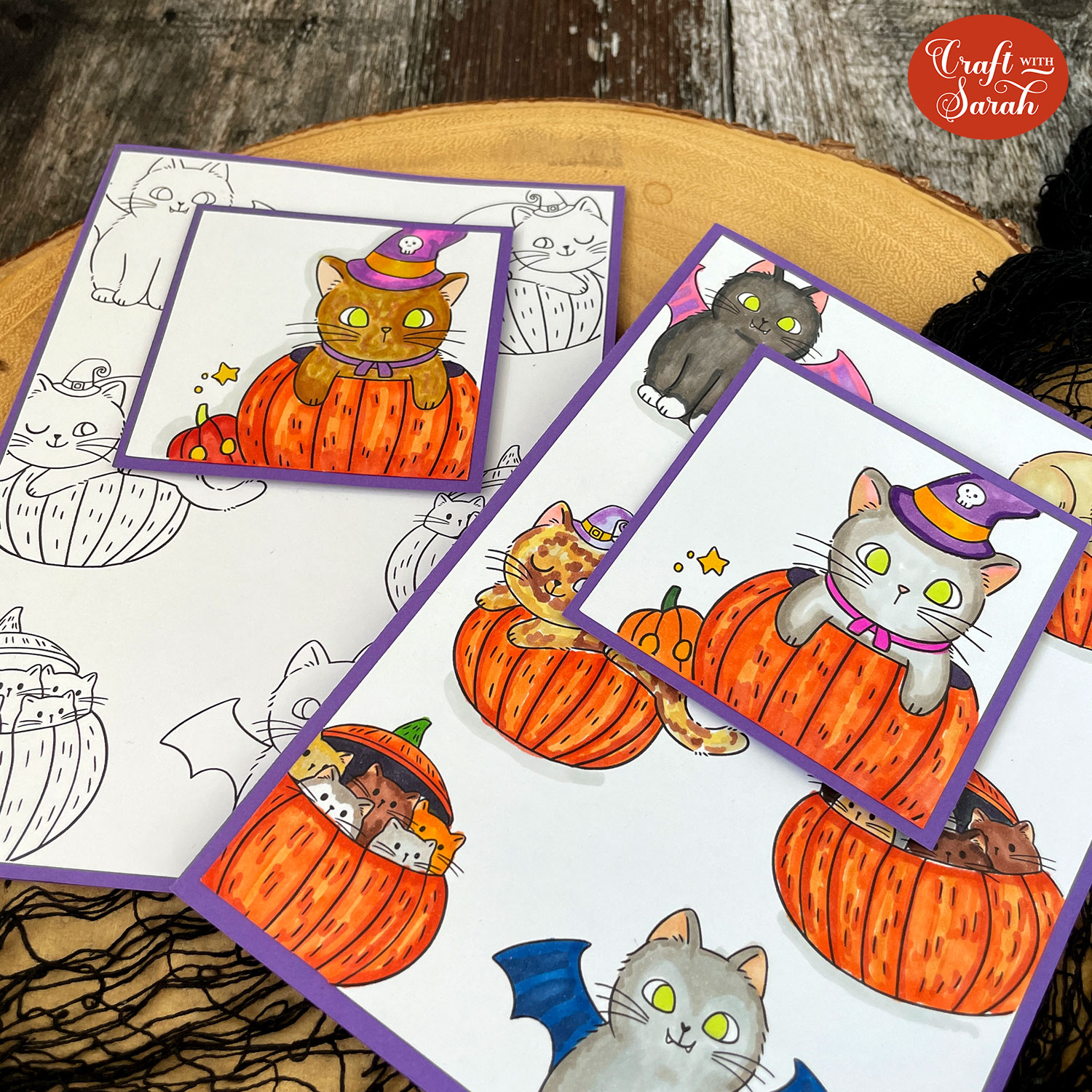 Cat and pumpkin Halloween cards