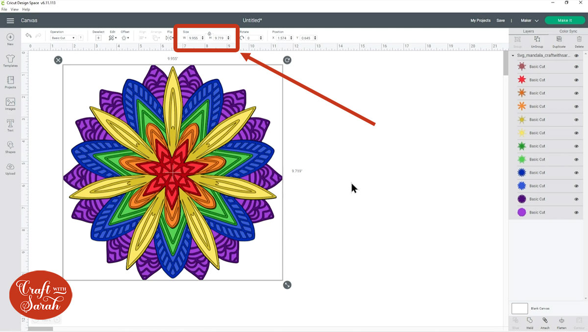 Resize the mandala in Cricut Design Space