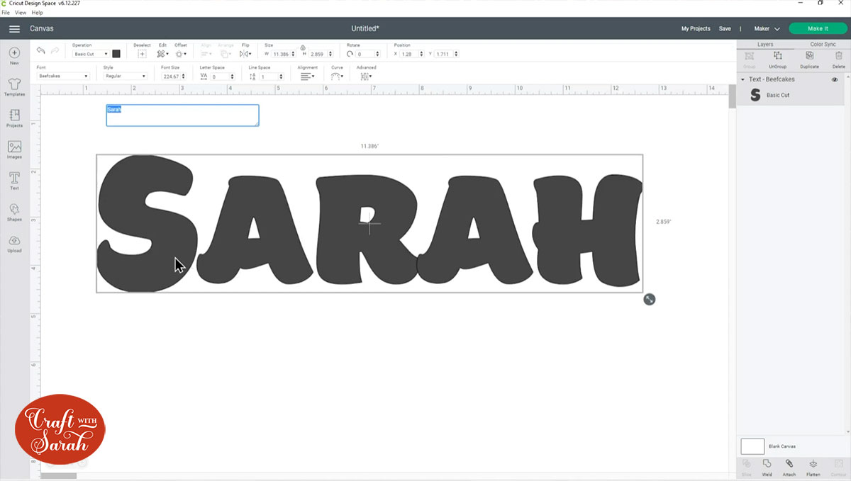 Type your name in Design Space