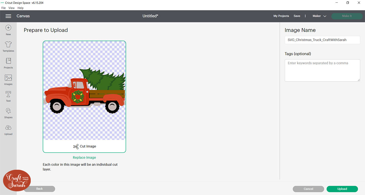 Upload the red truck file into Design Space