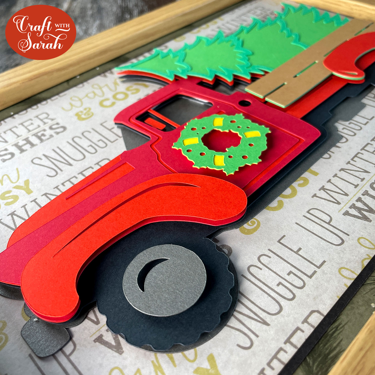 Layered red truck cutting file
