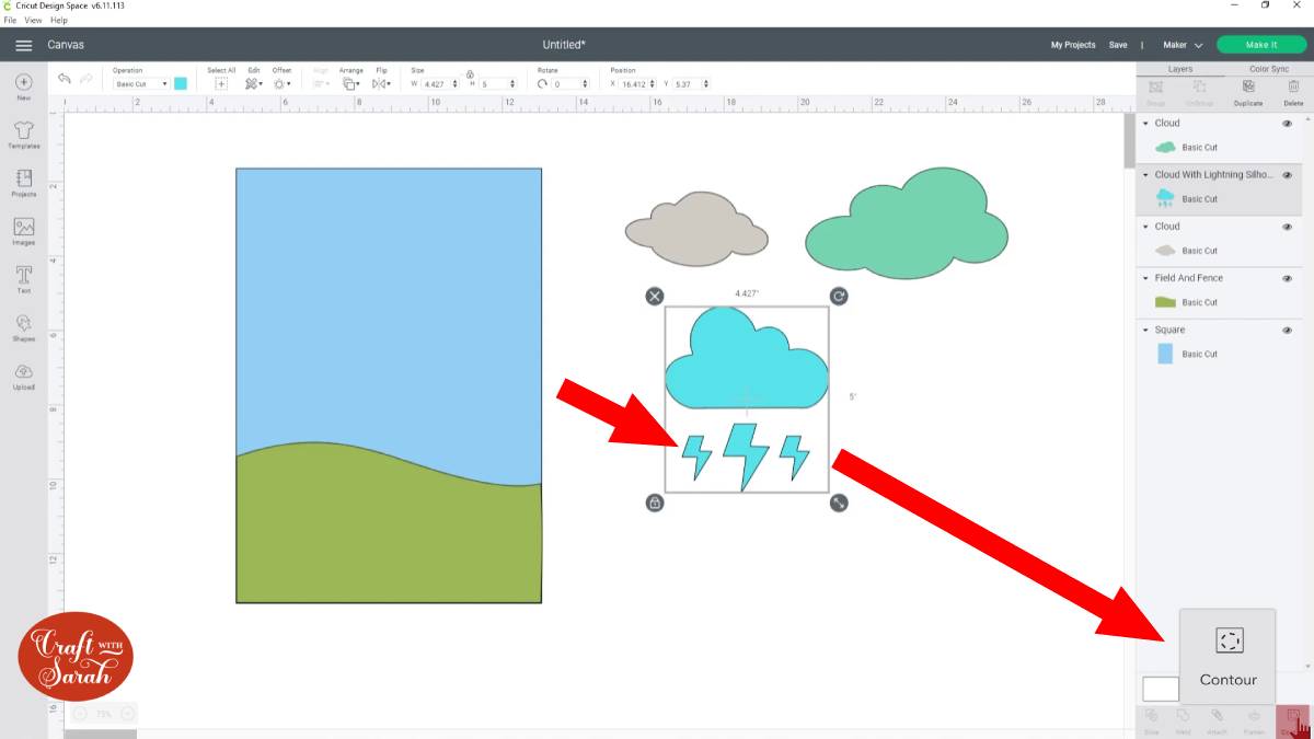 if you have got anything that you want to remove parts of, just click on it and then press 'contour'