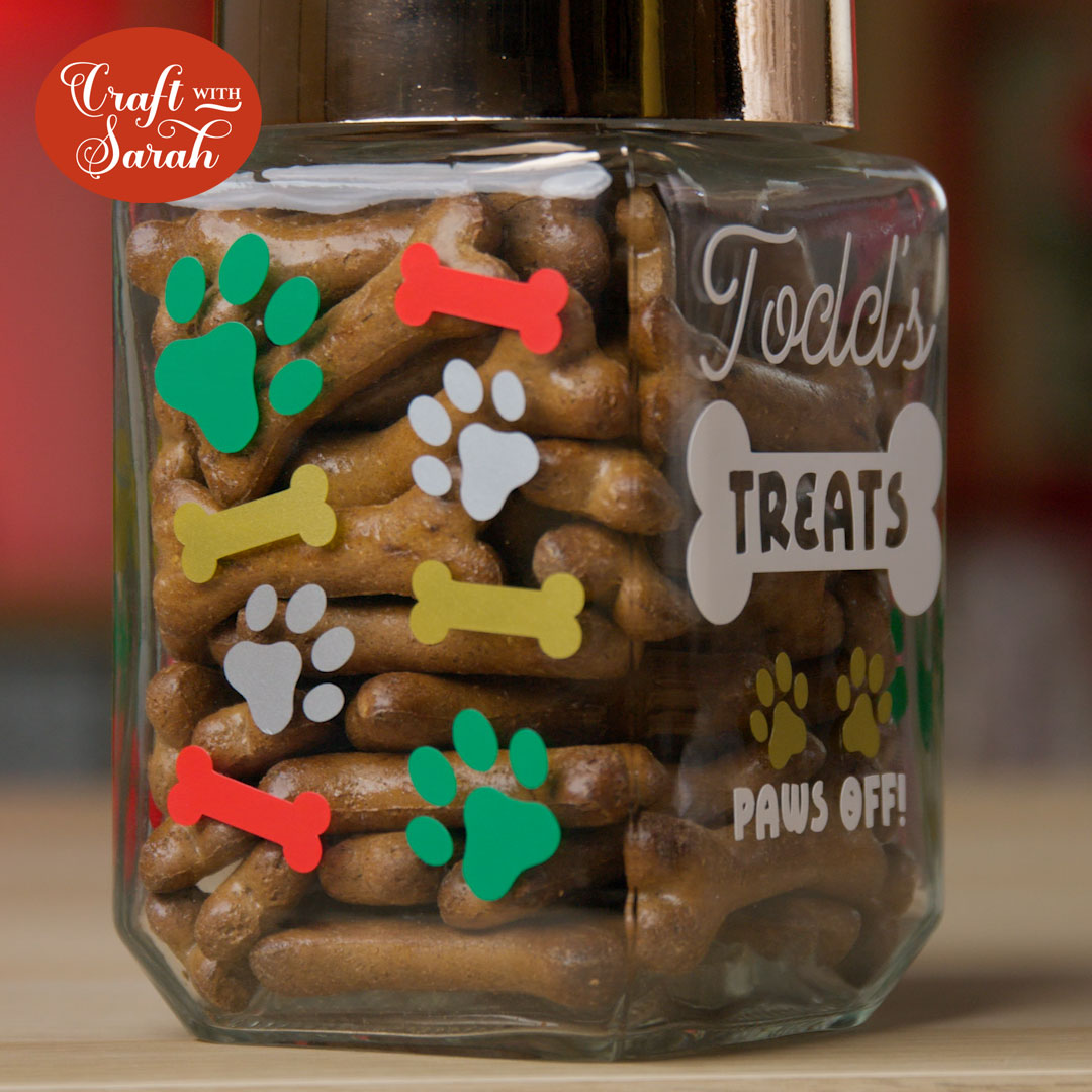 Dog treat jar with vinyl